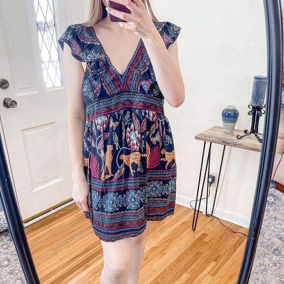 Anthropologie Deep V Tunic Mini Dress Cheetah MP - Picture 2 of 9